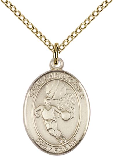 14KT GOLD FILLED ST SEBASTIAN BASKETBALL MEDAL - 3/4" x 1/2"