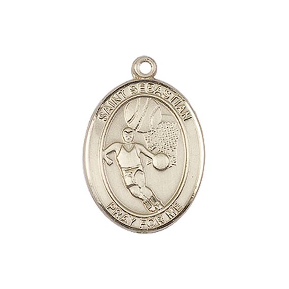 14KT GOLD ST SEBASTIAN BASKETBALL MEDAL - 3/4" x 1/2"