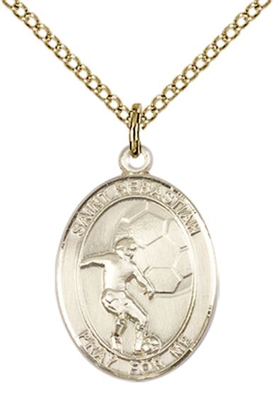 14KT GOLD FILLED ST SEBASTIAN SOCCER MEDAL - 3/4" x 1/2"