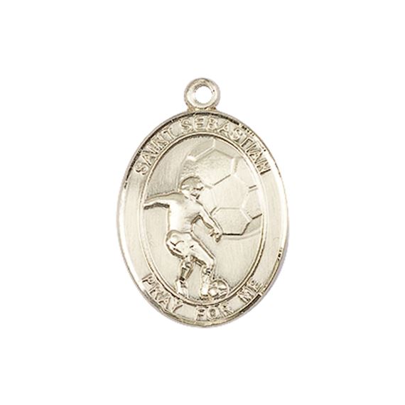 14KT GOLD ST SEBASTIAN SOCCER MEDAL - 3/4" x 1/2"