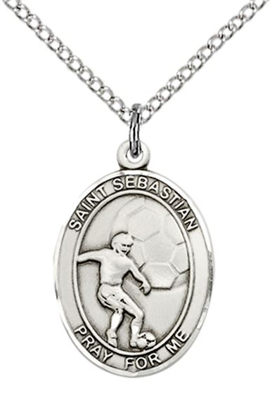 STERLING SILVER ST SEBASTIAN SOCCER MEDAL - 3/4" x 1/2"