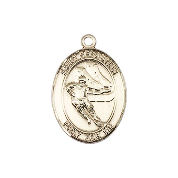 14KT GOLD ST SEBASTIAN HOCKEY MEDAL - 3/4" x 1/2"