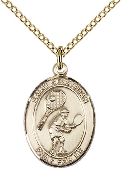 14KT GOLD FILLED ST SEBASTIAN TENNIS MEDAL - 3/4" x 1/2"