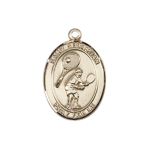 14KT GOLD ST SEBASTIAN TENNIS MEDAL - 3/4" x 1/2"