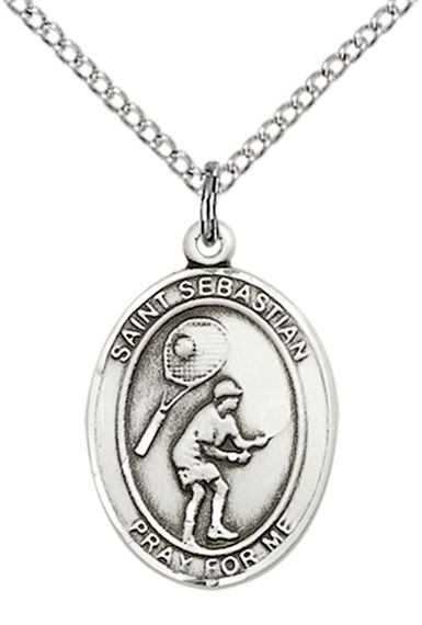 STERLING SILVER ST SEBASTIAN TENNIS MEDAL - 3/4" x 1/2"