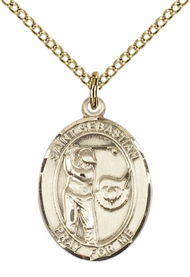 14KT GOLD FILLED ST SEBASTIAN GOLF MEDAL - 3/4" x 1/2"