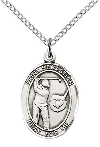 STERLING SILVER ST SEBASTIAN GOLF MEDAL - 3/4" x 1/2"