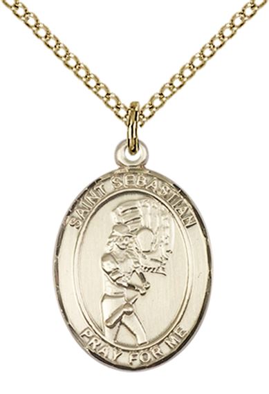 14KT GOLD FILLED ST SEBASTIAN SOFTBALL MEDAL - 3/4" x 1/2"