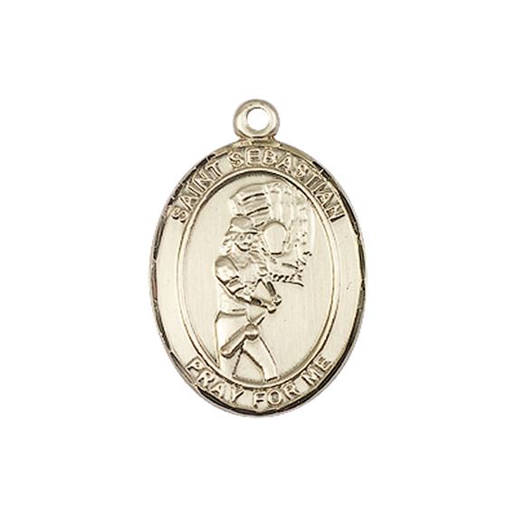 14KT GOLD ST SEBASTIAN SOFTBALL MEDAL - 3/4" x 1/2"