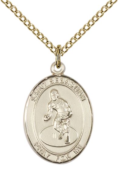 14KT GOLD FILLED ST SEBASTIAN WRESTLING MEDAL - 3/4" x 1/2"