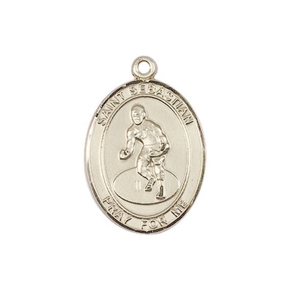 14KT GOLD ST SEBASTIAN WRESTLING MEDAL - 3/4" x 1/2"
