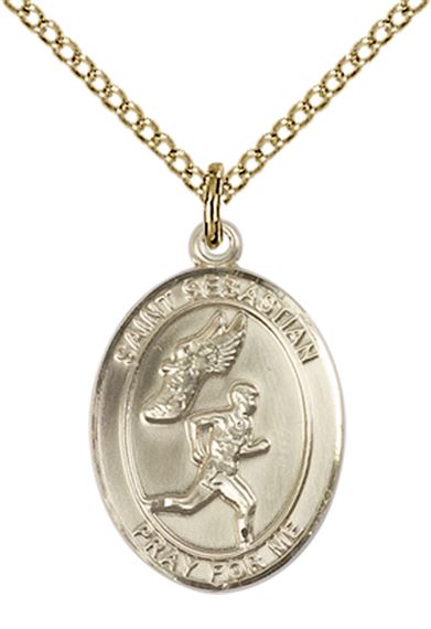 14KT GOLD FILLED ST SEBASTIAN TRACK AND FIELD MEDAL - 3/4" x 1/2"