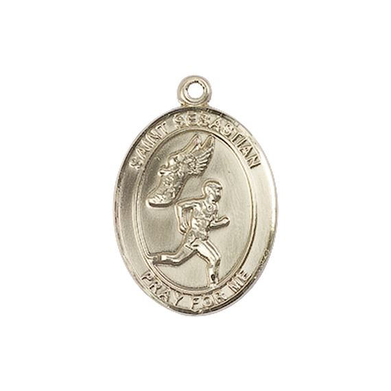 14KT GOLD ST SEBASTIAN TRACK AND FIELD MEDAL - 3/4" x 1/2"