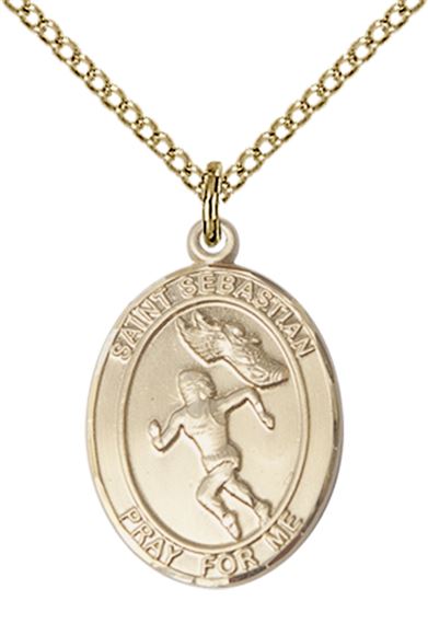 14KT GOLD FILLED ST SEBASTIAN TRACK AND FIELD MEDAL - 3/4" x 1/2"