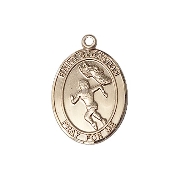 14KT GOLD ST SEBASTIAN TRACK AND FIELD MEDAL - 3/4" x 1/2"