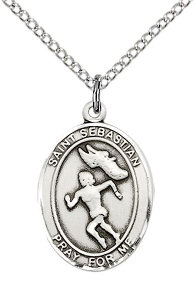 STERLING SILVER ST SEBASTIAN TRACK AND FIELD MEDAL - 3/4" x 1/2"