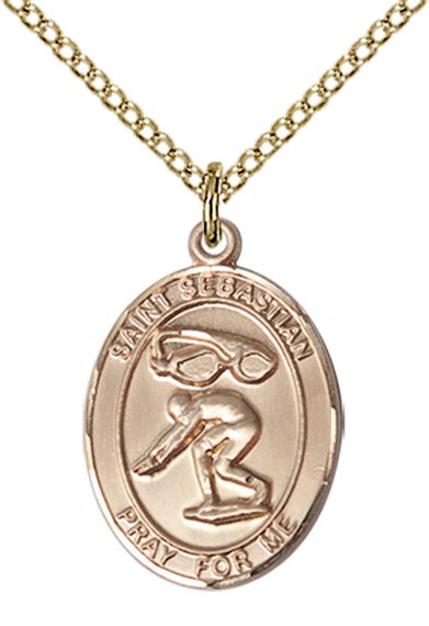 14KT GOLD FILLED ST SEBASTIAN SWIMMING MEDAL - 3/4" x 1/2"