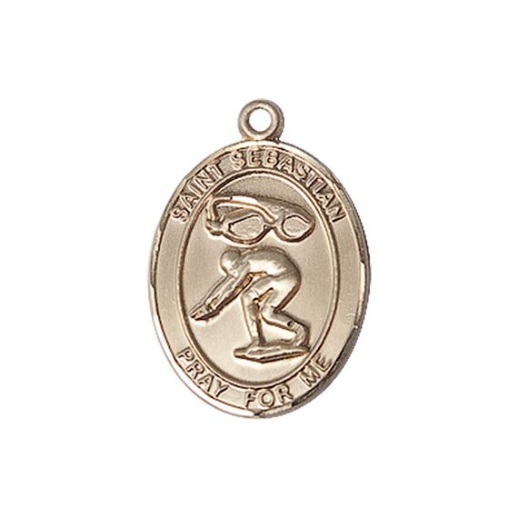 14KT GOLD ST SEBASTIAN SWIMMING MEDAL - 3/4" x 1/2"