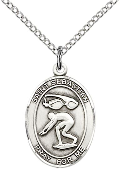 STERLING SILVER ST SEBASTIAN SWIMMING MEDAL - 3/4" x 1/2"