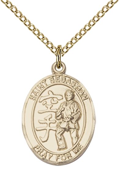 14KT GOLD FILLED ST SEBASTIAN KARATE MEDAL - 3/4" x 1/2"