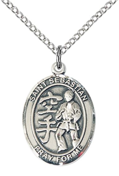 STERLING SILVER ST SEBASTIAN KARATE MEDAL - 3/4" x 1/2"