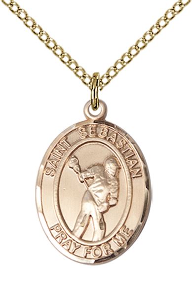 14KT GOLD FILLED ST SEBASTIAN LACROSSE MEDAL - 3/4" x 1/2"