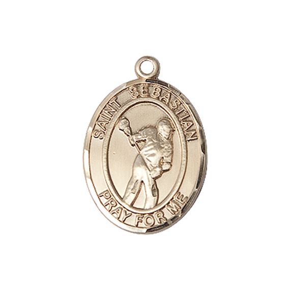 14KT GOLD ST SEBASTIAN LACROSSE MEDAL - 3/4" x 1/2"