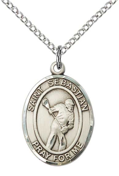 STERLING SILVER ST SEBASTIAN LACROSSE MEDAL - 3/4" x 1/2"