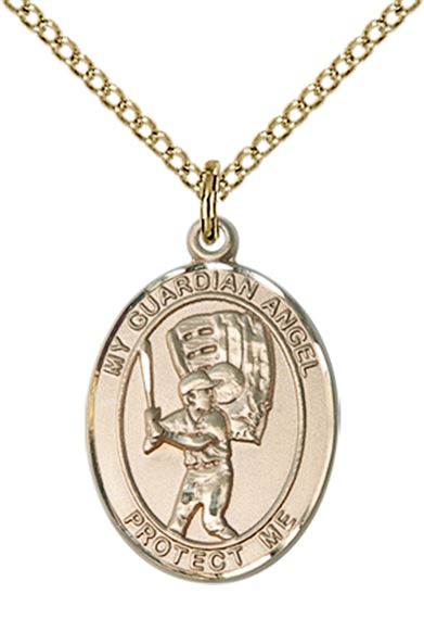 14KT GOLD FILLED GUARDIAN ANGEL BASEBALL PENDANT WITH CHAIN - 3/4" x 1/2"