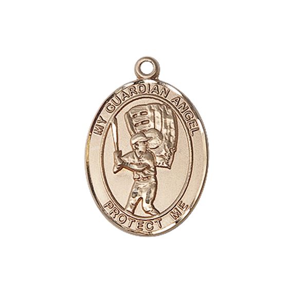 14KT GOLD GUARDIAN ANGEL BASEBALL MEDAL - 3/4" x 1/2"