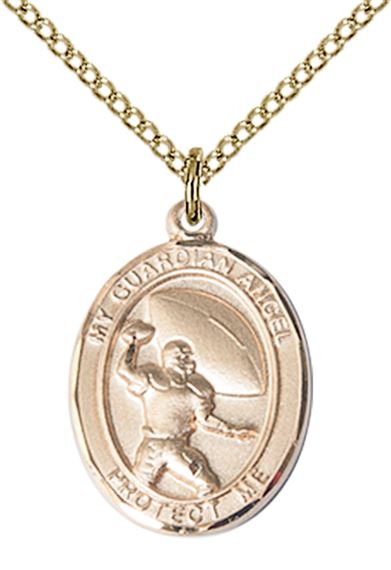 14KT GOLD FILLED GUARDIAN ANGEL FOOTBALL PENDANT WITH CHAIN - 3/4" x 1/2"