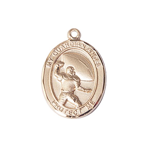 14KT GOLD GUARDIAN ANGEL FOOTBALL MEDAL - 3/4" x 1/2"
