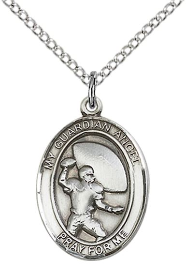 STERLING SILVER GUARDIAN ANGEL FOOTBALL PENDANT WITH CHAIN - 3/4" x 1/2"