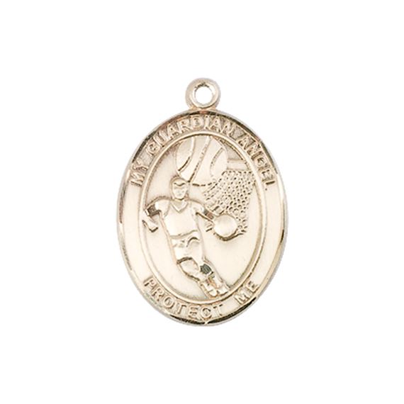 14KT GOLD GUARDIAN ANGEL BASKETBALL MEDAL - 3/4" x 1/2"