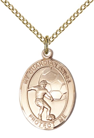 14KT GOLD FILLED GUARDIAN ANGEL SOCCER PENDANT WITH CHAIN - 3/4" x 1/2"