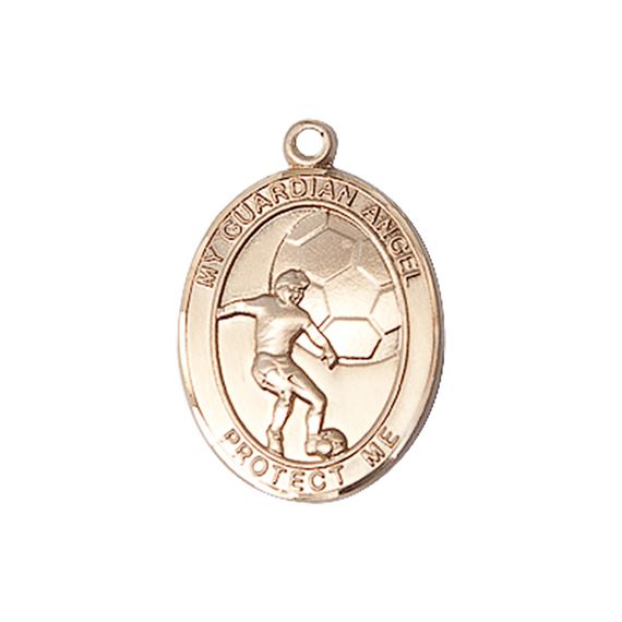 14KT GOLD GUARDIAN ANGEL SOCCER MEDAL - 3/4" x 1/2"