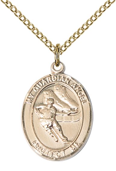 14KT GOLD FILLED GUARDIAN ANGEL HOCKEY PENDANT WITH CHAIN - 3/4" x 1/2"