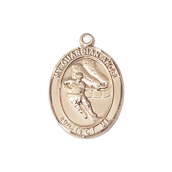 14KT GOLD GUARDIAN ANGEL HOCKEY MEDAL - 3/4" x 1/2"