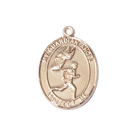 14KT GOLD GUARDIAN ANGEL TRACK&FIELD-MEN MEDAL - 3/4" x 1/2"