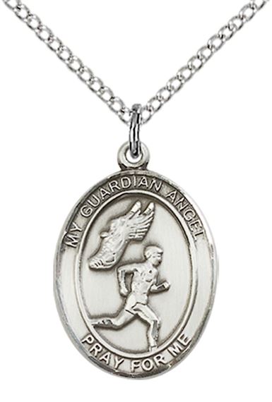 STERLING SILVER GUARDIAN ANGEL TRACK&FIELD-MEN PENDANT WITH CHAIN - 3/4" x 1/2"