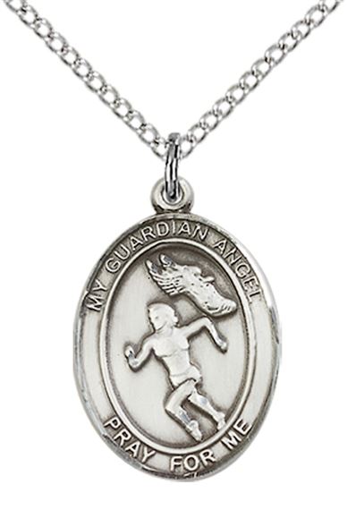 STERLING SILVER GUARDIAN ANGEL TRACK&FIELD PENDANT WITH CHAIN - 3/4" x 1/2"