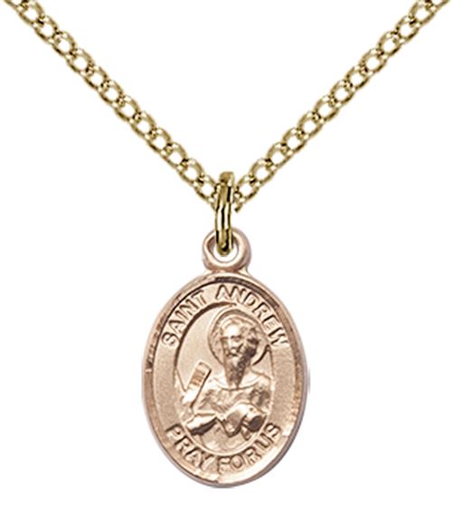14KT GOLD FILLED ST ANDREW THE APOSTLE PENDANT WITH CHAIN - 1/2" x 1/4"