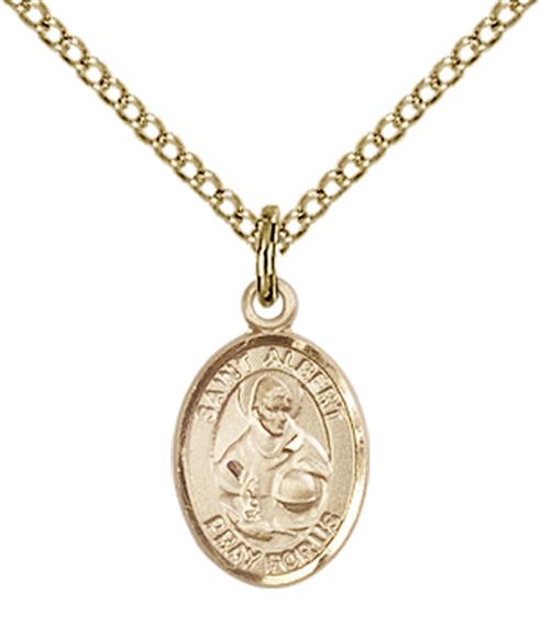 14KT GOLD FILLED ST ALBERT THE GREAT PENDANT WITH CHAIN - 1/2" x 1/4"