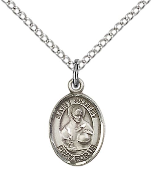 STERLING SILVER ST ALBERT THE GREAT PENDANT WITH CHAIN - 1/2" x 1/4"
