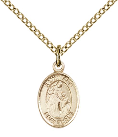 14KT GOLD FILLED ST ANN PENDANT WITH CHAIN - 1/2" x 1/4"