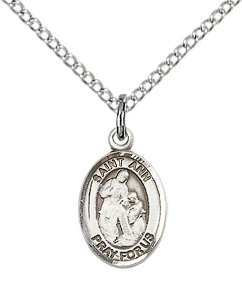 STERLING SILVER ST ANN PENDANT WITH CHAIN - 1/2" x 1/4"