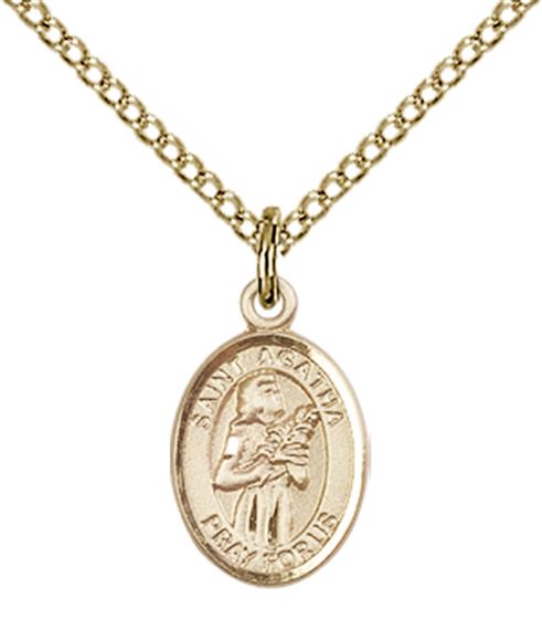 14KT GOLD FILLED ST AGATHA PENDANT WITH CHAIN - 1/2" x 1/4"