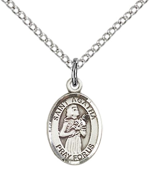 STERLING SILVER ST AGATHA PENDANT WITH CHAIN - 1/2" x 1/4"