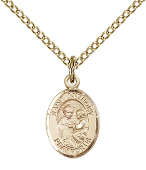 14KT GOLD FILLED ST ANTHONY OF PADUA PENDANT WITH CHAIN - 1/2" x 1/4"