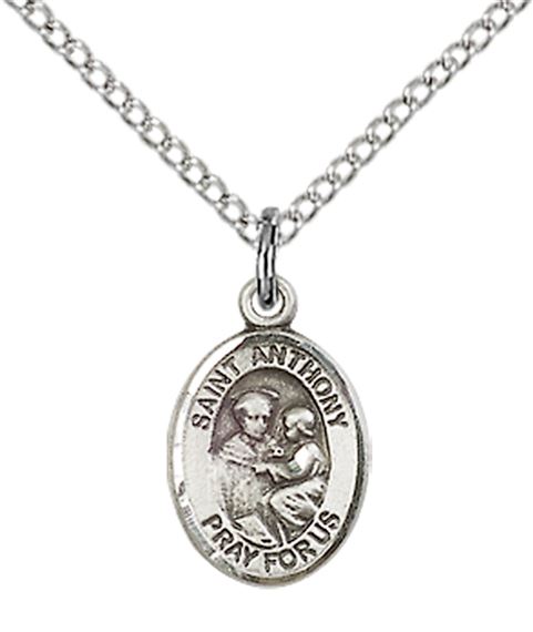 STERLING SILVER ST ANTHONY OF PADUA PENDANT WITH CHAIN - 1/2" x 1/4"